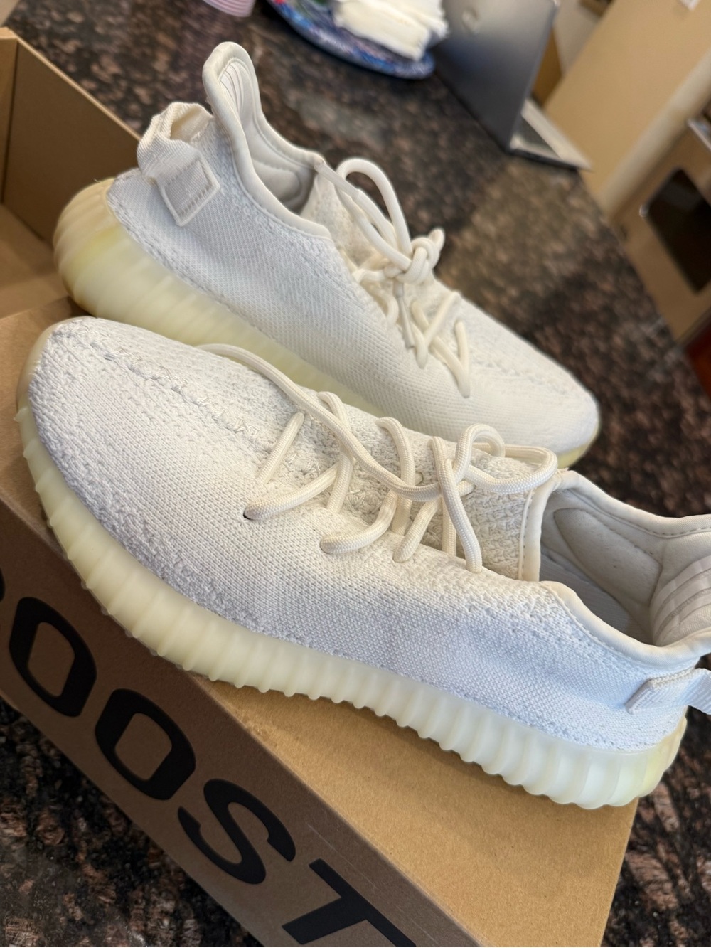 Yeezy Cream/Off-White Knit Sneakers
